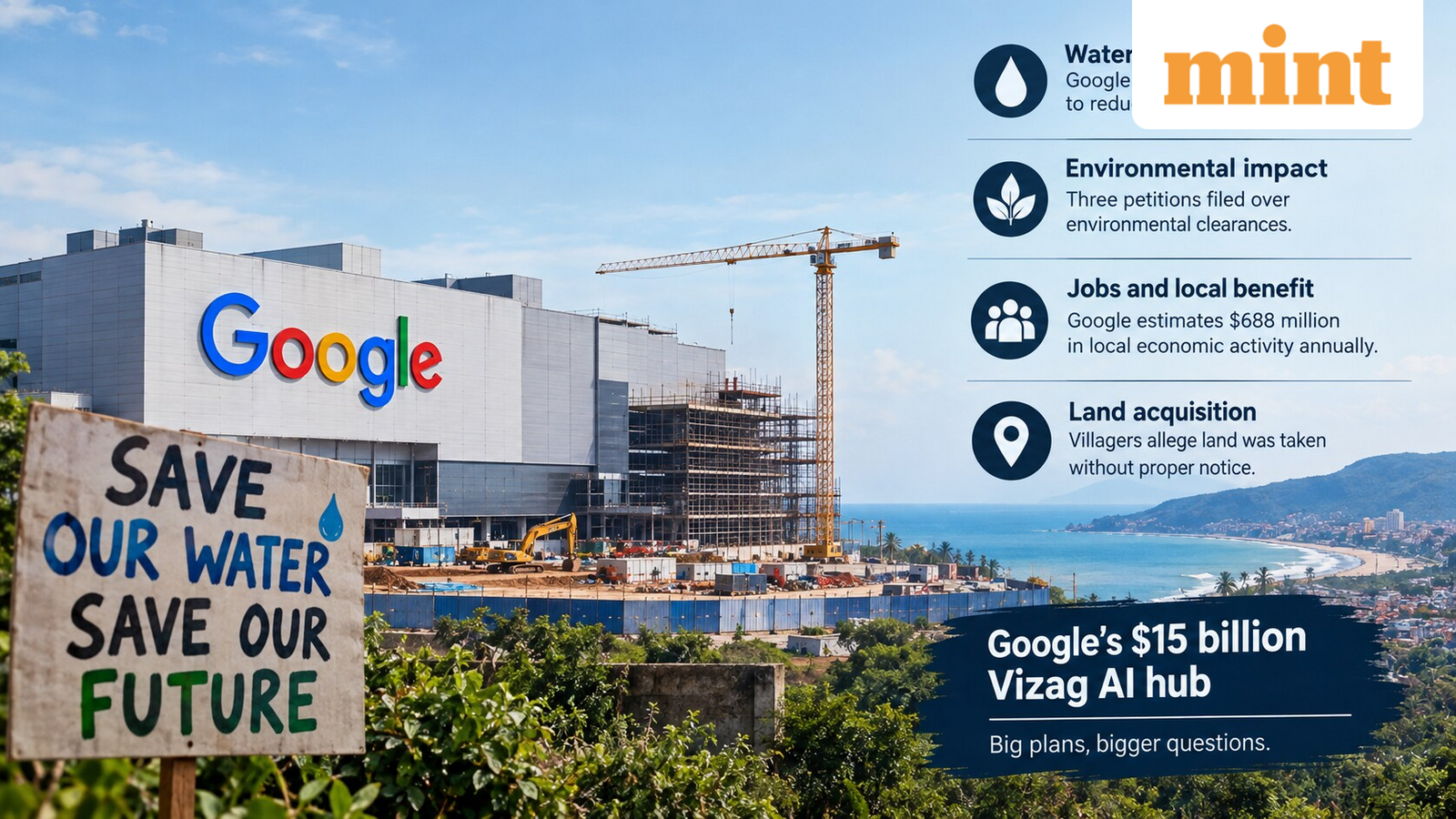 Google defends $15 billion Vizag AI hub as water fears, land disputes and protests put project under scrutiny — Mint India, Robbinsdale Technology news